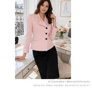 Vintage Pink Blazer Bow Collar Tailored Coquette Office Chic Size 10